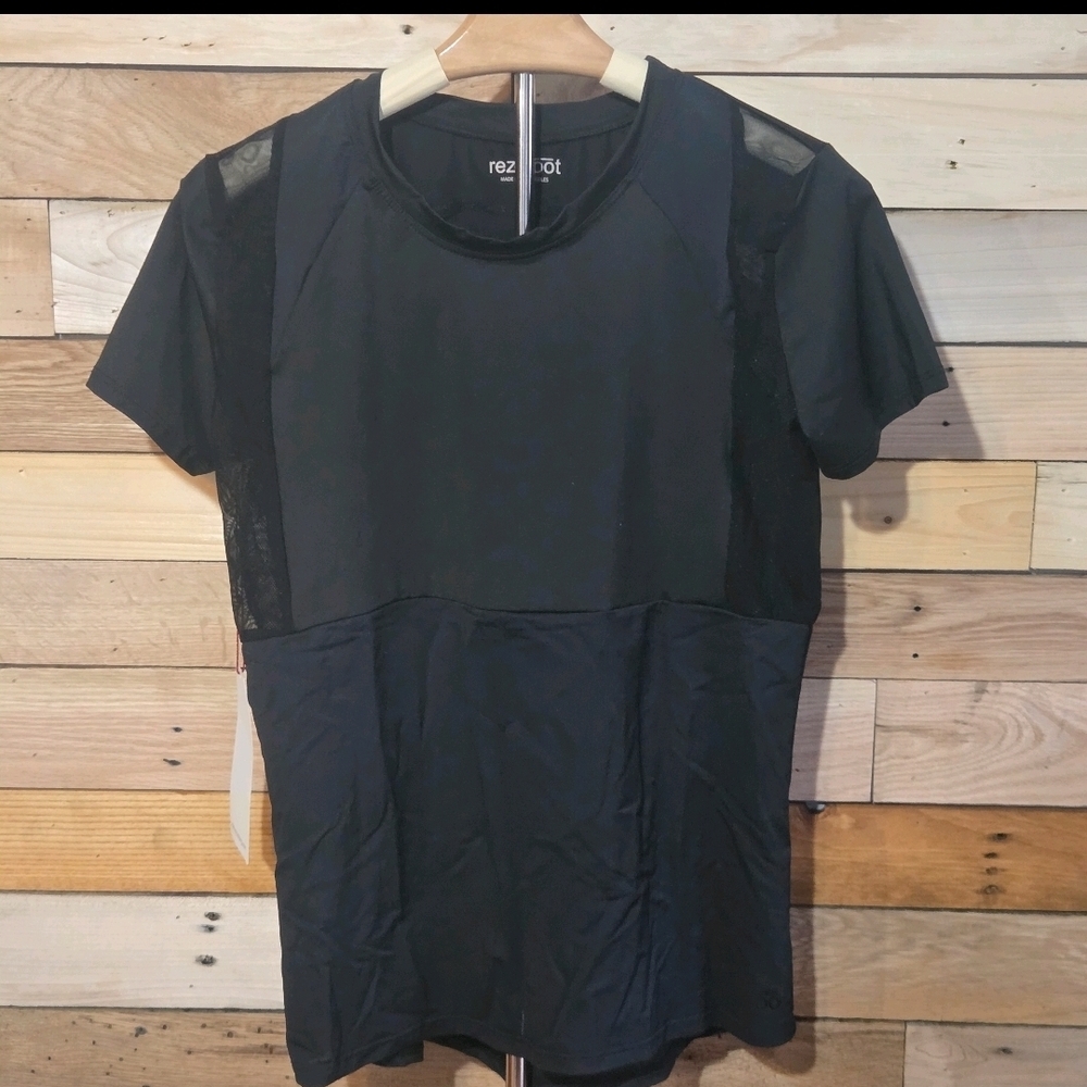 NWT Rezeloot Activewear Mesh Top Women M Black Made in USA